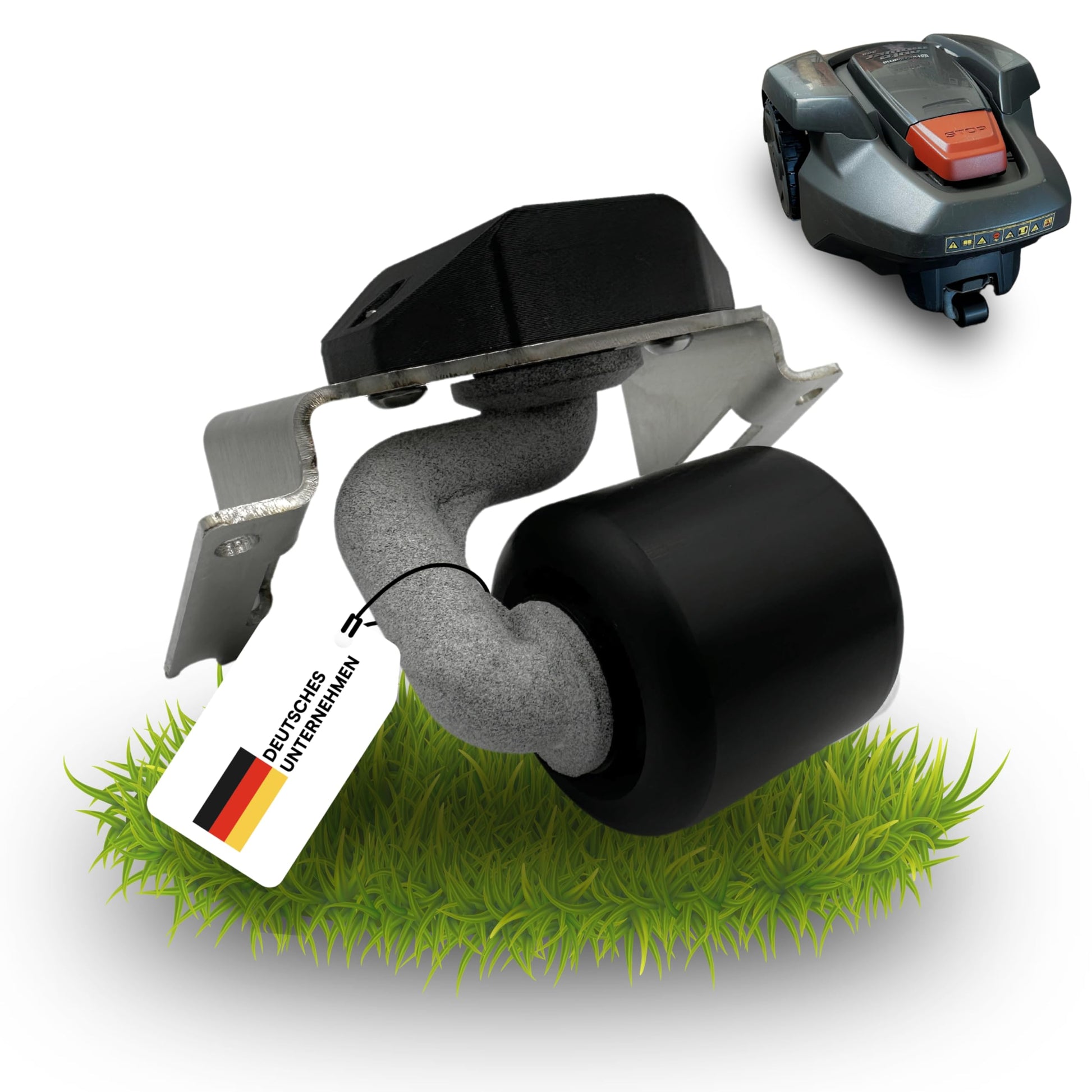 LADSPRINT Drehbares Hinterrad V2.0 für Mähroboter mit Edelstahl-Halterung und Nylon-Achse