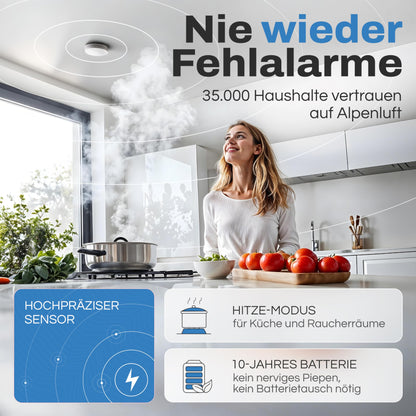 ALPENLUFT Funk Rauch- & Hitzemelder 2in1 – 10 Jahre Batterie 3er Set