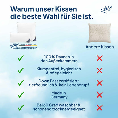 DormiGood Daunenkissen 3-Kammer Kopfkissen - 80x80 cm