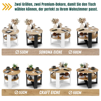 defiPad Couchtisch rund Eiche Ø 53 cm – Beistelltisch mit Ablage