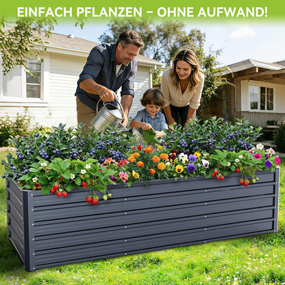 Ohuhu Hochbeet Metall 240 x 90 x 60 cm, verzinkter Stahl, Anthrazit
