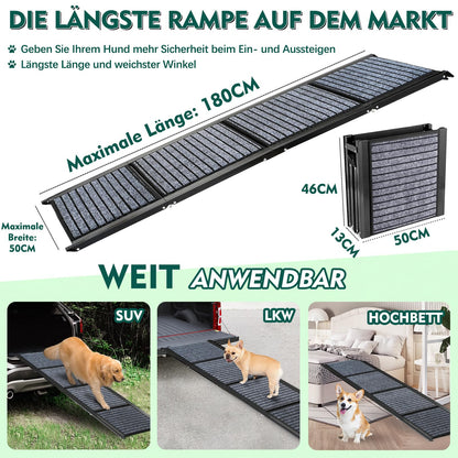 Faltbare Hunderampe Auto 180x50cm – Rutschfest für grosse Hunde SUV/LKW