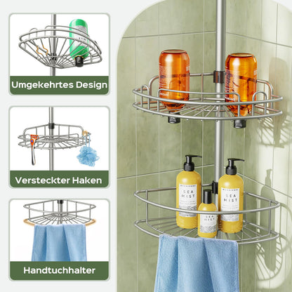 HAMITOR Teleskop-Duschablage ohne Bohren, 4-stufig, Eckregal Metall