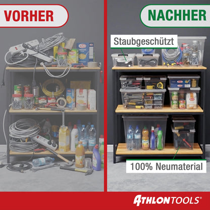 ATHLON TOOLS Aufbewahrungsboxen 40 L mit Deckel, transparent, 4er-Set
