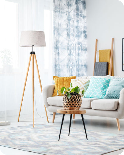 EDISHINE Stehlampe Dimmbar - Boho Holzstativ Leinen & Fernbedienung