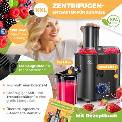 KESSER Zentrifugal Saftpresse 1100W, Edelstahl – Schwarz