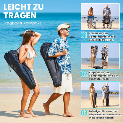 WEJOY 2-in-1 Campingstuhl Relaxliege mit Fussstuetze - Cyan/Grau 2er Set