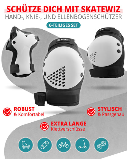 SKATEWIZ Smash Protektoren Set 6-teilig, Grösse L/XL, Schwarz Weiss