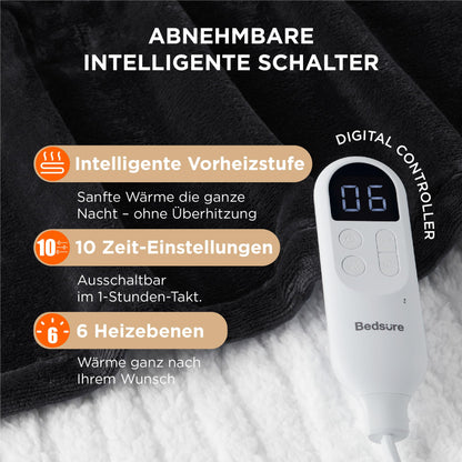 BEDSURE Heizdecke mit Abschaltautomatik 180x200cm Schwarz