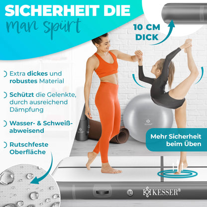 KESSER Airtrack Turnmatte aufblasbar – Anthrazit 400x100x10cm