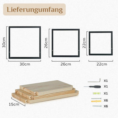 Walasis Wandregal Schwarz, 3er Set quadratische Schweberegale