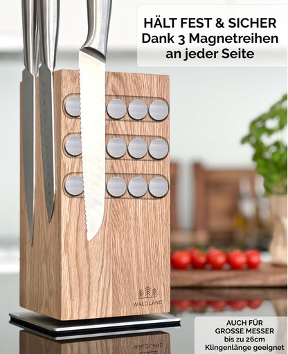 WALDLAND Premium Messerblock magnetisch 360° drehbar – Eiche