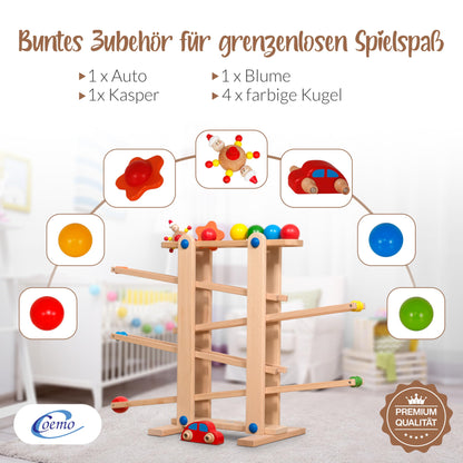 Coemo Kugelbahn Holz Motorikspielzeug – 7 Mobile Teile