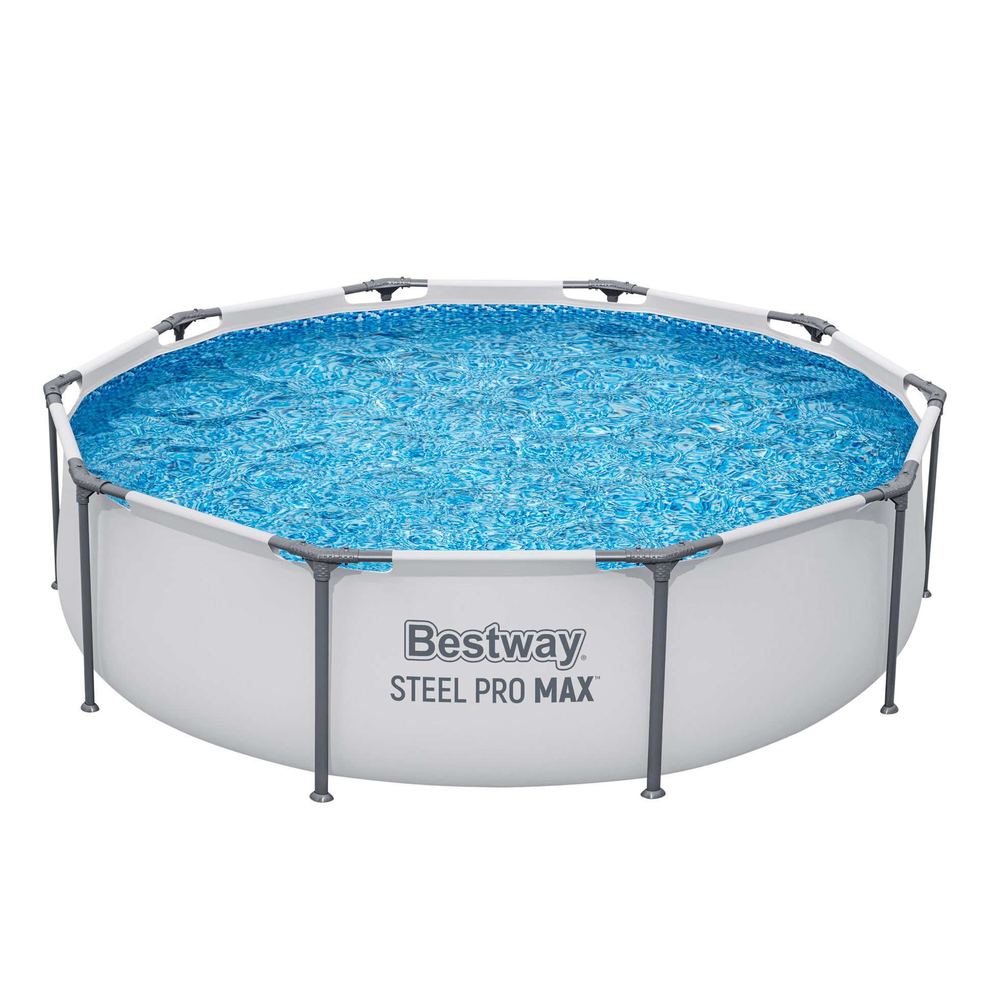 Bestway Steel Pro Max Frame Pool 56406, rund, 305 x 76 cm – grauer Stahlrahmenpool mit Kieselmosaik-Innenverkleidung
