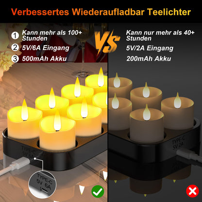 daphomeu LED Teelichter wiederaufladbar 12 Stück mit Ladestation