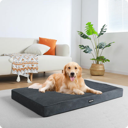 HMTOPE Orthopädisches Hundebett 112 cm, waschbar, dunkelgrau