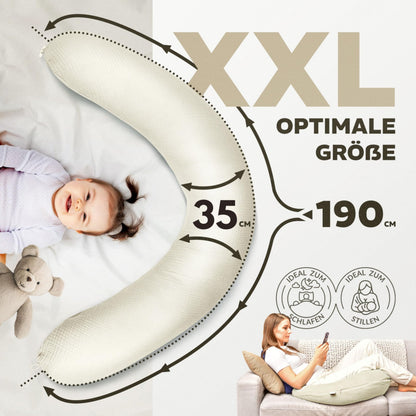Sei Design XXL Stillkissen 190x35 mit Musselin-Bezug aus Bio-Baumwolle
