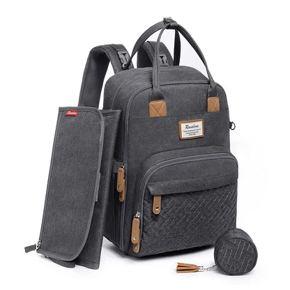 RUVALINO Wickelrucksack Wickeltasche mit Wickelauflage, Dunkelgrau aus wasserfestem Stoff mit gepolsterten Schultergurten