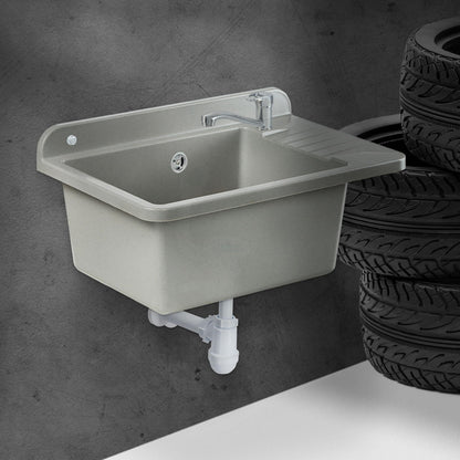 GOSPO Ausgussbecken Polypropylen inkl. Armatur & Siphon - Grau