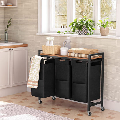 HOOBRO EBF38XY01G1 Wäschekorb 3 Fächer Vintagebraun-Schwarz