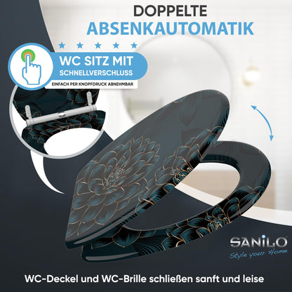Sanilo WC-Sitz mit Absenkautomatik aus Holz, Motiv Dahlien