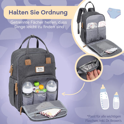 RUVALINO Wickelrucksack Wickeltasche mit Wickelauflage, Dunkelgrau