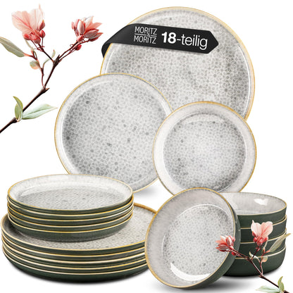 Moritz & Moritz TERRA 18-tlg Geschirrset grau Porzellan. Rundes, graues Porzellan-Service zum Servieren und Verzehr von Mahlzeiten.