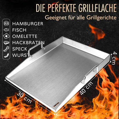 Plancha Grillplatte Set - Edelstahl 30x40cm Gas-/Kohlegrill