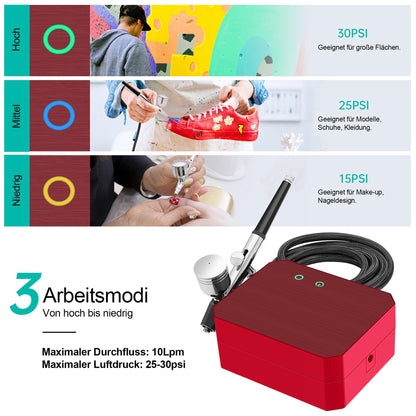 Powate Airbrush Kompressor Set – Dual Action 40PSI Rot