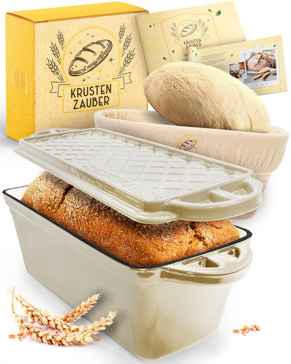 KRUSTENZAUBER Gusseisen Brotbackform mit Deckel – 28cm Emaille
