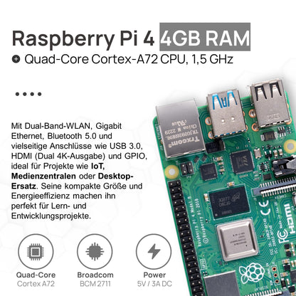 Raspberry Pi 4 4GB Starter-Kit - Offizielles Zubehör, 64GB SD-Karte