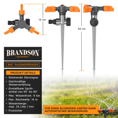 Brandson 4x Rasensprinkler 3-Fach – 360° Rasensprenger mit Erdspiess