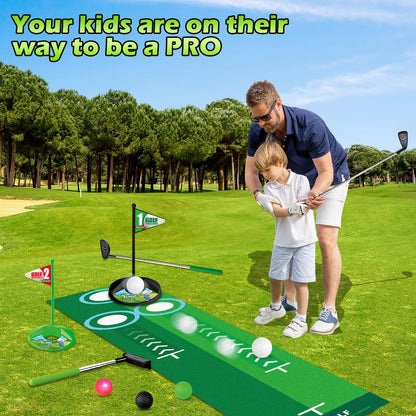 TERRAMUS Minigolf Set für Kinder, Indoor und Outdoor, LED-Ballrückgabe