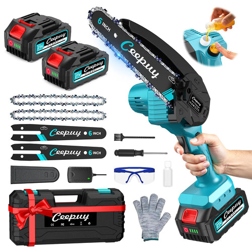 CEEPUY Mini Akku Kettensäge 6 Zoll mit 2 Akkus, 880 W Motor