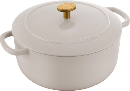 BALLARINI Bellamonte Gusseisen Topf - 22 cm Elfenbeinweiss. Robuster Topf aus Gusseisen zum Braten und Schmoren; speichert Hitze für lange Garzeiten.
