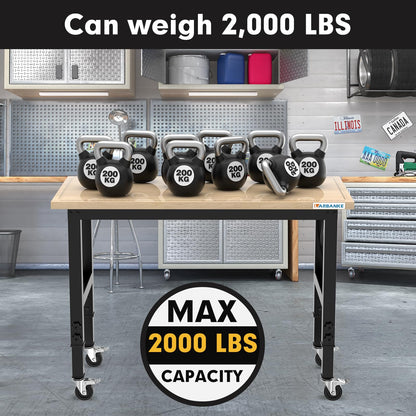 LARBANKE 120CM Schwerlast-Werkbank Hartholz - Höhenverstellbar