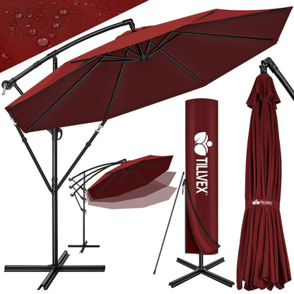 tillvex Ampelschirm Ø 300 cm, Alu-Sonnenschirm mit Kurbel, Rot, inklusive Ständer und Schutzhülle