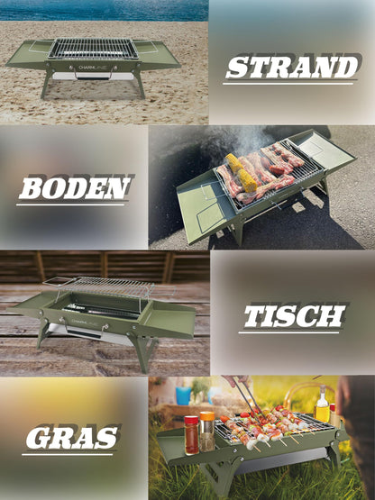 Charmline Holzkohlegrill, klappbarer Campinggrill 51 x 35 cm, Grün
