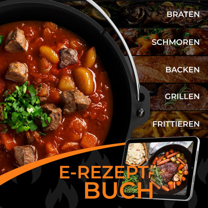 IRON TASTE Dutch Oven Set 12L – Eingebrannter Gusseisen Feuertopf