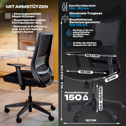 VALKENSTOL M2 Bürostuhl Ergonomisch - Ohne Kopfstütze