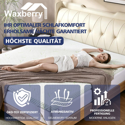 Waxberry Matratzentopper 180x200 cm, Gel-Memory-Schaum, H3/H4