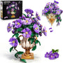 CUBIMANA Prunkwinden-Bauset 2-in-1, Blumenbauset mit Vase, 1136 Teile – lila Blüten als Topfpflanze und Wanddeko