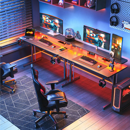 ODK Gaming Schreibtisch 100cm – LED, Steckdosen, Carbon Schwarz