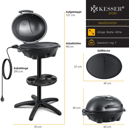 KESSER Elektrogrill 2in1 Stand- und Tischgrill mit Deckel 2400 Watt