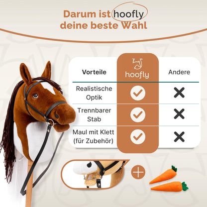 Hoofly Hobby Horse Steckenpferd A3 mit Trense und Schraubstab, Braun