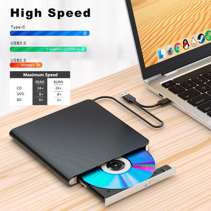 Externes Blu-ray Laufwerk – USB 3.0/Typ-C Recorder tragbar