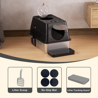 Citylife Katzenklo Edelstahl XL mit Deckel, Extra Gross – Schwarz