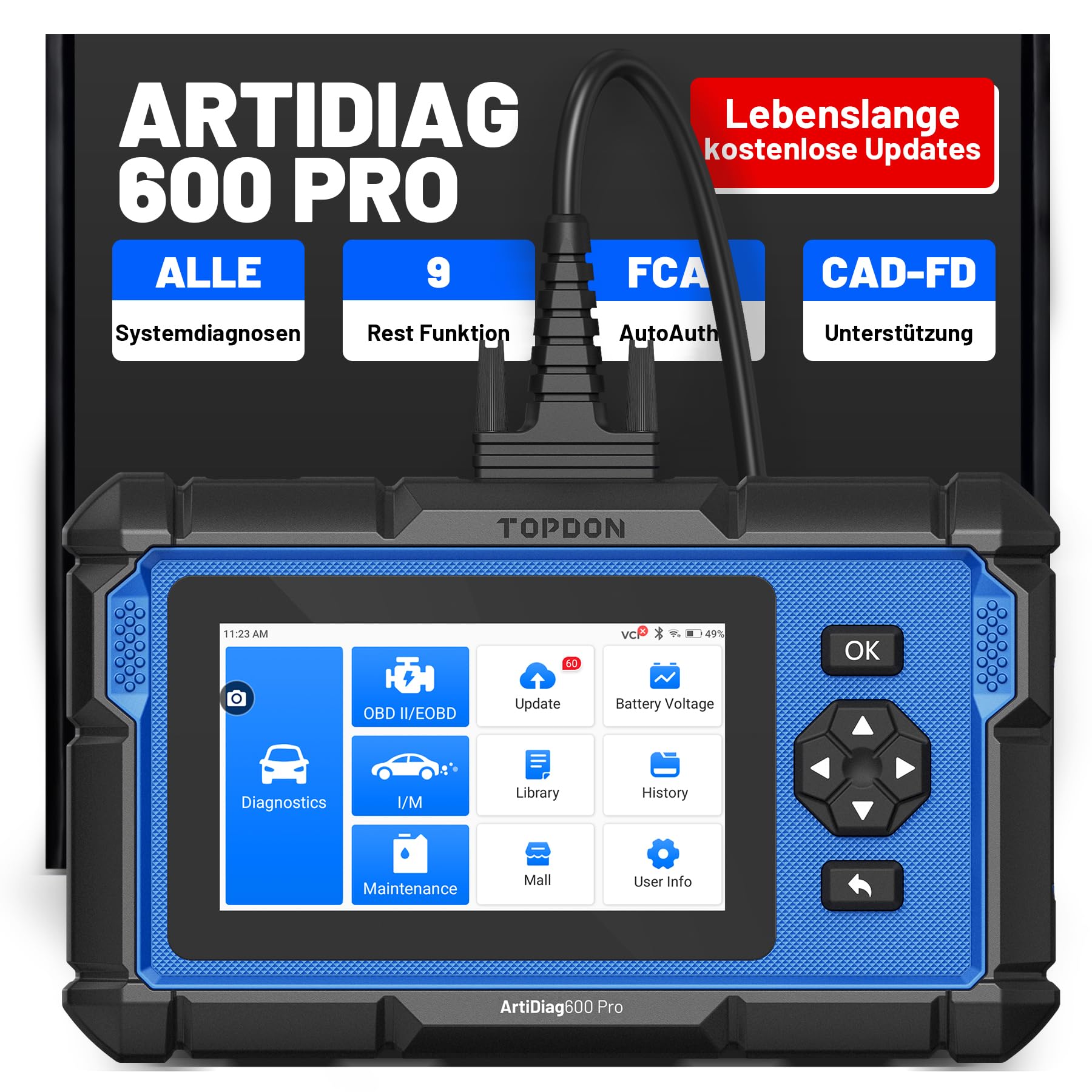 TOPDON ArtiDiag600 Pro OBD2 Diagnosegerät mit 9 Servicefunktionen