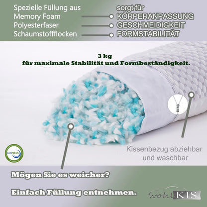 wohlKIS Seitenschläferkissen mit Memory Foam, 40 x 145 cm