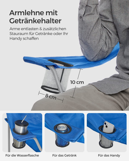 SONGMICS Campingstuhl 2er Set, Klappstuhl mit Getränkehalter, blau